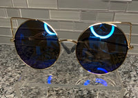 Cat Eye Gold Metal Frame with Blue Tint